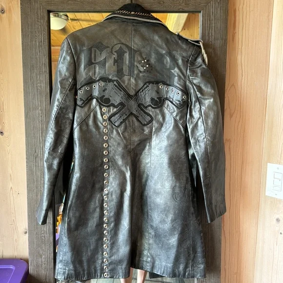 One of a kind 3/4 length leather biker jacket